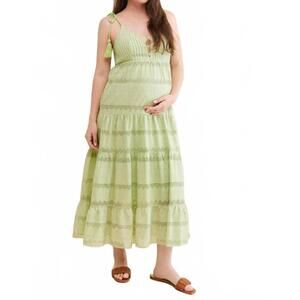 NEW EMILIA GEORGE grace maternity eyelet tiered midi dress in green
